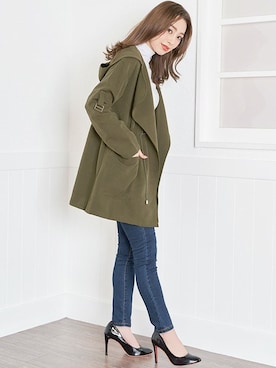 「アイテム（トレンチコート、グリーン系）」を使った、Retica(レティカ)さん（レディース・160cm）の冬コーディネート