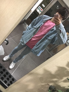 「原宿」｜「アイテム（デニムジャケット）」を使った、ヘチマさん（メンズ・176cm）の秋コーディネート