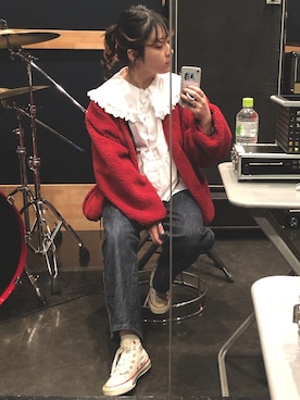 「襟付きトップス」｜「アイテム（ブルゾン）」を使った、サキマチダ🌹シンガーソングライターさん（レディース・157cm）の秋コーディネート