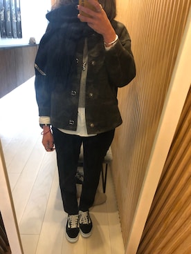 「initial（イニシャル）のアイテム（ノーカラージャケット）」を使った、Wingsugarさん（レディース・170cm）の冬コーディネート