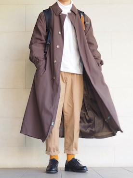 「アイテム（ステンカラーコート、ブラウン系）」を使った、Nagomi-keさん（メンズ・171cm）の秋コーディネート