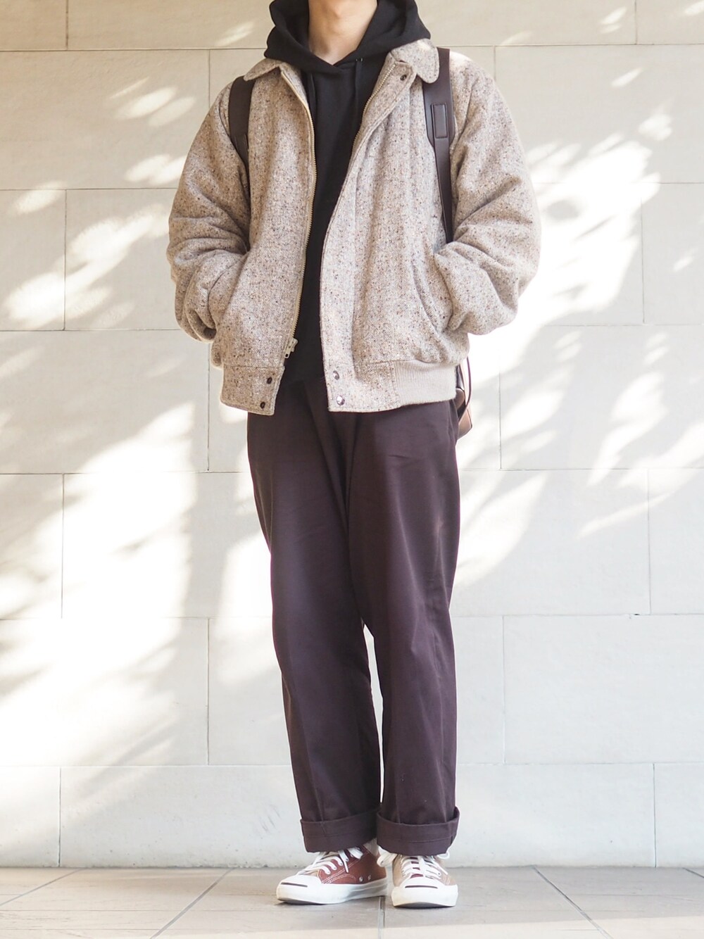 「古着のアイテム（その他アウター、ベージュ系）」を使った、Nagomi-keさん（メンズ・171cm）の冬コーディネートの1枚目の写真