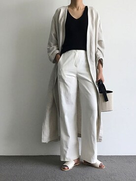 「ロングジャケット」｜「アイテム（ノーカラージャケット）」を使った、maisondeboneyさん（レディース・164cm）の春コーディネート
