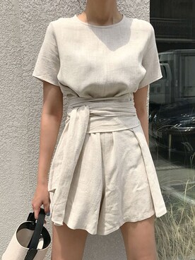 「アイテム（つなぎ/オールインワン、ベージュ系）」を使った、maisondeboneyさん（レディース・164cm）の夏コーディネート