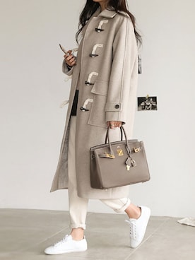 「オールホワイト」｜「アイテム（ダッフルコート）」を使った、maisondeboneyさん（レディース・164cm）の冬コーディネート