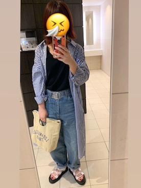 「GLOBAL WORK（グローバルワーク）のコクーンワイドデニム/819864（デニムパンツ）」を使った、a_iueoさん（レディース・156cm）の春コーディネート