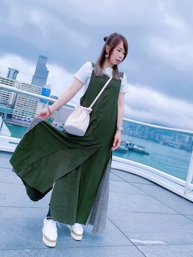 「UNIQLO（ユニクロ）のスーピマコットンリブクルーネックT（半袖）（Tシャツ/カットソー）」を使った、ウイニー☆さん（レディース・158cm）の夏コーディネート