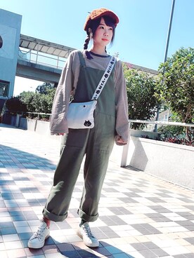 「にゃー」｜「アイテム（オールインワン・サロペット）」を使った、ウイニー☆さん（レディース・158cm）の冬コーディネート