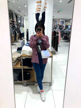 「アイテム（スーツジャケット、パープル系）」を使った、yang85さん（レディース・163cm）の春コーディネート