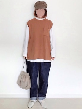 「スクエアトゥ」｜「アイテム（キャスケット）」を使った、UMiSatoさん（レディース・163cm）の冬コーディネート