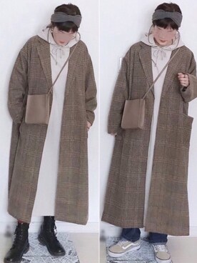 「kutir（クティール）のアイテム（チェスターコート）」を使った、UMiSatoさん（レディース・163cm）の冬コーディネート
