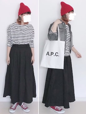 「AmbreNeige」｜「アイテム（デニムジャケット）」を使った、UMiSatoさん（レディース・163cm）の冬コーディネート