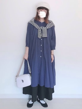 「肩掛け」｜「アイテム（ハンチング/ベレー帽）」を使った、UMiSatoさん（レディース・163cm）の春コーディネート