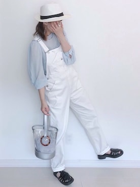 「EDWIN（エドウィン）のアイテム（オールインワン・サロペット）」を使った、UMiSatoさん（レディース・163cm）の夏コーディネート