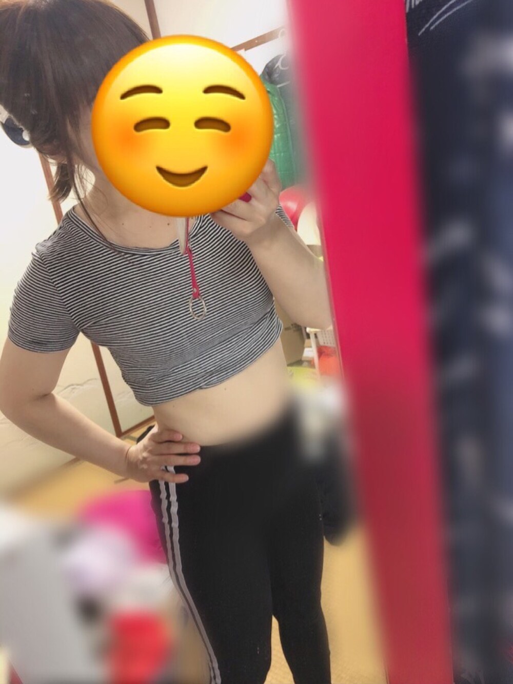 「^ ^のアイテム（スウェットパンツ、ブラック系）」を使った、アラレちゃんさん（レディース・145cm）の夏コーディネートの1枚目の写真