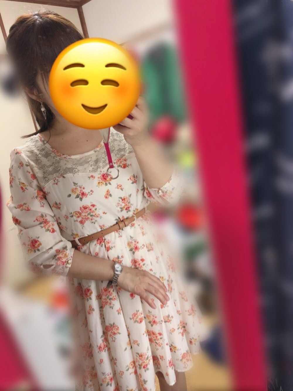 「花柄ワンピース」｜「❤のアイテム（ワンピース/ドレス、ホワイト系）」を使った、アラレちゃんさん（レディース・145cm）の夏コーディネートの1枚目の写真