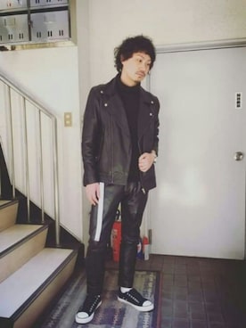 「アイテム（ライダースジャケット）」を使った、KENGOさん（メンズ・170cm・20代）の秋コーディネート