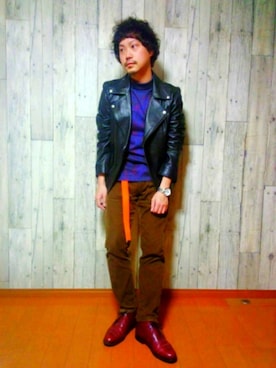「アイテム（ライダースジャケット）」を使った、KENGOさん（メンズ・170cm・20代）の冬コーディネート