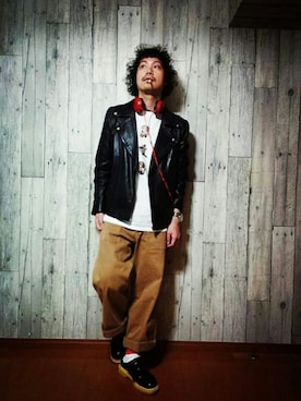 「アイテム（ライダースジャケット）」を使った、KENGOさん（メンズ・170cm・20代）の春コーディネート