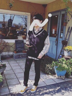 「RAGEBLUE（レイジブルー）のアイテム（ベスト、ブラック系）」を使った、ともさん（メンズ・171cm）の春コーディネート