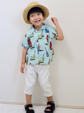 「DOUBLE_B（ダブルビー）のアイテム（帽子）」を使った、SOUさん（キッズ・100cm）の夏コーディネート