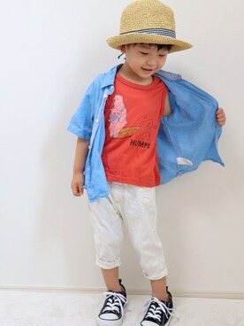 「DOUBLE_B（ダブルビー）のアイテム（帽子）」を使った、SOUさん（キッズ・100cm）の夏コーディネート