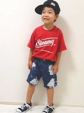 「ARCH & LINE（アーチアンドライン）のアイテム（帽子）」を使った、SOUさん（キッズ・100cm）の夏コーディネート