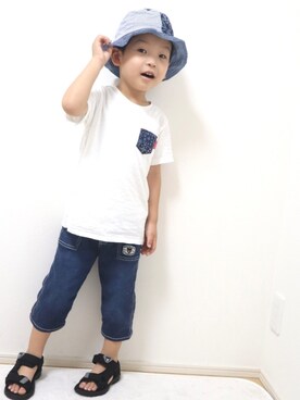 「DOUBLE_B（ダブルビー）のアイテム（帽子）」を使った、SOUさん（キッズ・100cm）の夏コーディネート