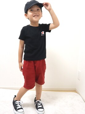 「ARCH & LINE（アーチアンドライン）のアイテム（帽子）」を使った、SOUさん（キッズ・100cm）の夏コーディネート