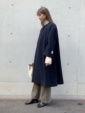 「URBAN RESEARCH（アーバンリサーチ）のアイテム（ノーカラーコート）」を使った、chihoさん（レディース・163cm）の冬コーディネート