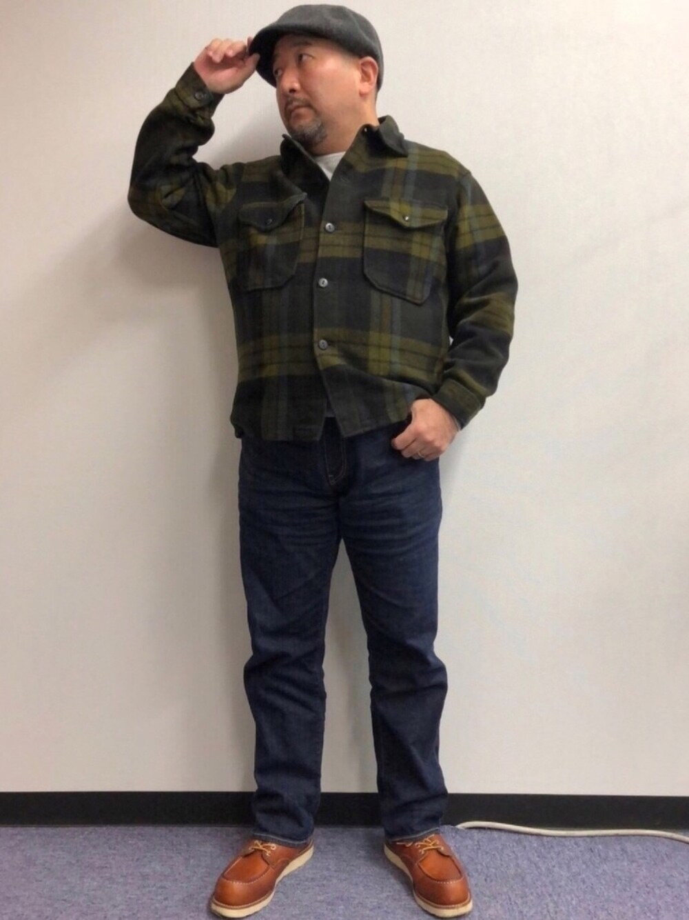 「Mr.Babe、デブでもオシャレ、WEAR昭和部、シンプル、CPOジャケット、ウールシャツ、ワークスタイル、ワークブーツ、ワークジャケット、ワークシャツ」｜「RED WINGのREDWING（レッドウィング） CLASSIC WORK MOC TOE（クラシックワーク モック トゥー） 875（ブーツ、ブラウン系）」を使った、Nyukifumi さん（メンズ・167cm）の秋コーディネートの1枚目の写真