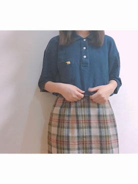 「Golden Bear（ゴールデンベア）のアイテム（トップス、ブルー系）」を使った、ひなさん（レディース・150cm）の春コーディネート