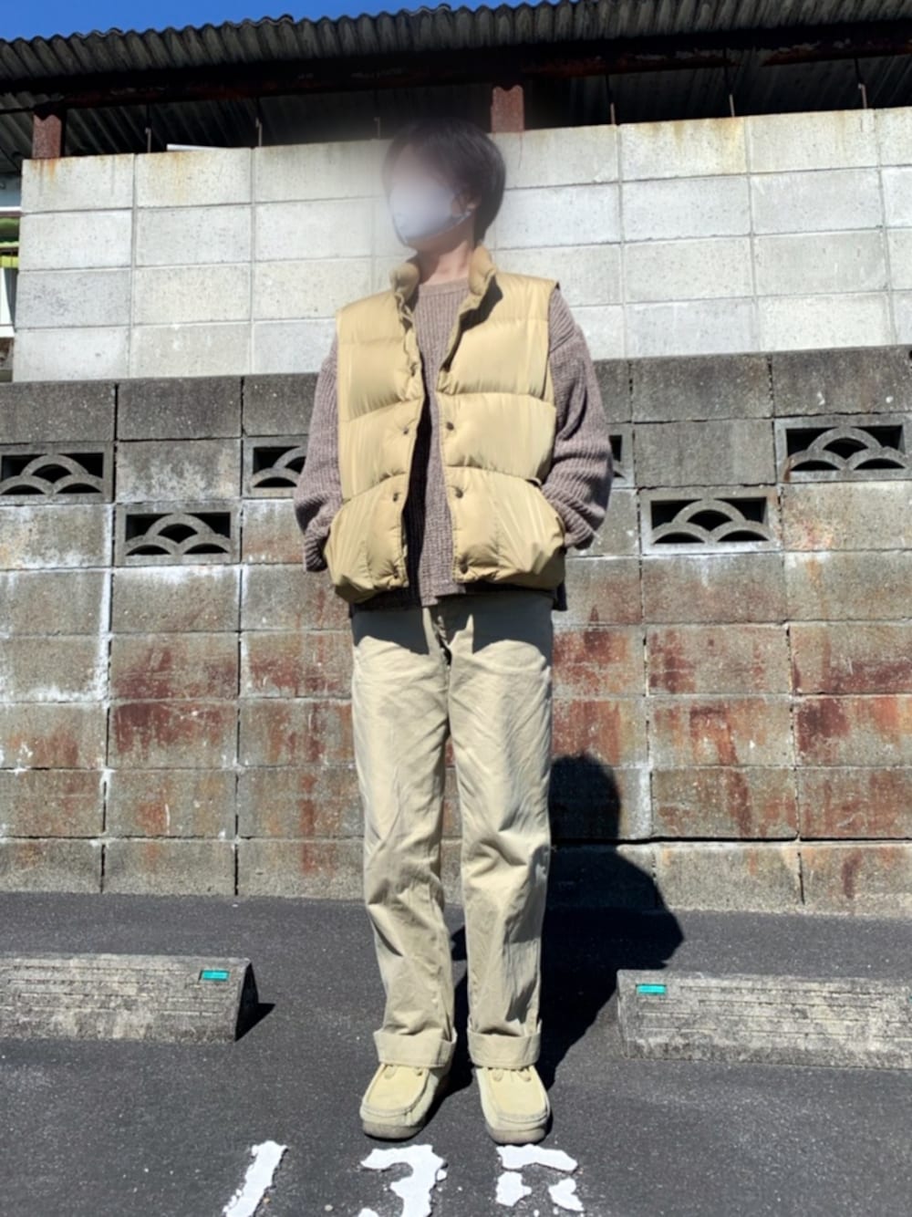 「USARMY、古着コーデ、vintage、LLBean、Made in USA、clarks、ワントーンコーデ、ベージュ、ブラウン」｜「Clarks Originalsのクラークスオリジナルズ/ウィメンズ Wallabee Boot ワラビーブーツ（ブーツ、ベージュ系）」を使った、Yさん（メンズ・165cm）の冬コーディネートの1枚目の写真