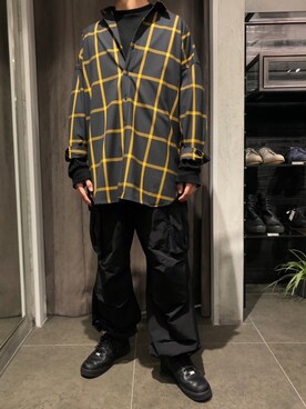 「チェック柄に恋してる」｜「アイテム（カーゴパンツ）」を使った、和(V)o¥o(V)さん（メンズ・167cm）の秋コーディネート