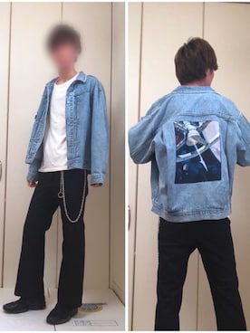 「部屋撮り」｜「アイテム（デニムジャケット）」を使った、Cherryさん（メンズ・182cm）の春コーディネート
