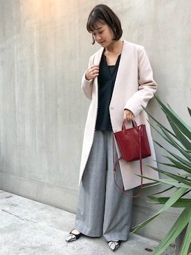 「アイテム（トートバッグ、レッド系）」を使った、nano・universe lady's　STAFFさん（レディース・162cm）の冬コーディネート