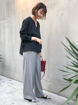 「アイテム（トートバッグ、レッド系）」を使った、nano・universe lady's　STAFFさん（レディース・162cm）の冬コーディネート