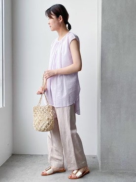 「シアサッカーシャツ」｜nano・universe lady's　STAFFさん（レディース・162cm）の夏コーディネート
