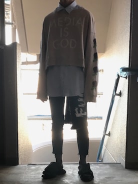 「RICK OWENS」｜「アイテム（サンダル）」を使った、ささみさん（メンズ・165cm）の秋コーディネート
