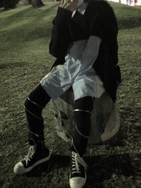 「RICK OWENS」｜「アイテム（スラックス）」を使った、ささみさん（メンズ・168cm）の秋コーディネート