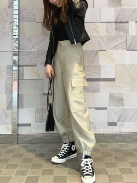 「STUDIOUS（ステュディオス）のアイテム（ライダースジャケット）」を使った、坂田 円香 Sakata Madokaさん（レディース・162cm）の春コーディネート