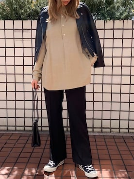 「STUDIOUS（ステュディオス）のアイテム（ライダースジャケット）」を使った、坂田 円香 Sakata Madokaさん（レディース・162cm）の春コーディネート