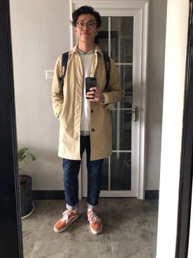 「GAP（ギャップ）のアイテム（トレンチコート）」を使った、黃虧虧さん（メンズ・183cm）の春コーディネート