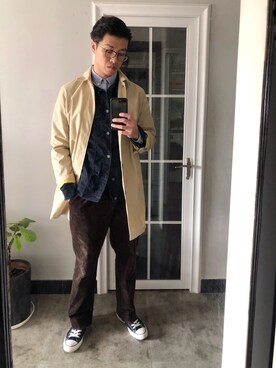 「GAP（ギャップ）のアイテム（トレンチコート）」を使った、黃虧虧さん（メンズ・183cm）の春コーディネート
