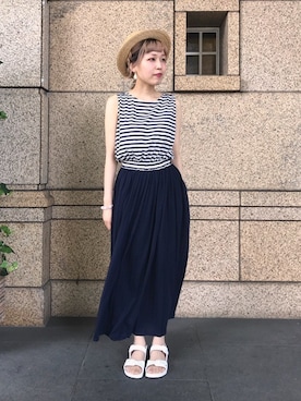 「Design Tshirts Store graniph（デザイン　ティーシャツ　ストア　グラニフ）のアイテム（ワンピース/ドレス）」を使った、minaさん（レディース・158cm）の夏コーディネート