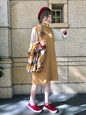 「Design Tshirts Store graniph（デザイン　ティーシャツ　ストア　グラニフ）のアイテム（ワンピース/ドレス）」を使った、minaさん（レディース・158cm）の秋コーディネート