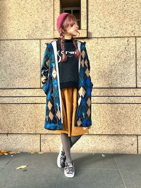 「Design Tshirts Store graniph（デザイン　ティーシャツ　ストア　グラニフ）のアイテム（その他アウター）」を使った、minaさん（レディース・158cm）の冬コーディネート