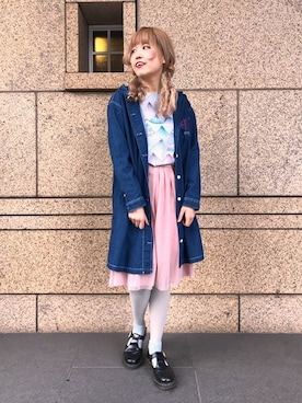 「レディース」｜「アイテム（シャツワンピース）」を使った、minaさん（レディース・158cm）の春コーディネート