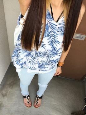 「アイテム（チューブトップ）」を使った、AYANOさん（レディース・153cm）の夏コーディネート