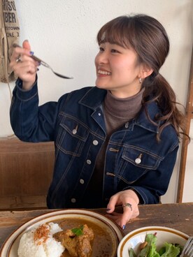 「MUJI」｜「アイテム（デニムジャケット）」を使った、はるなちゃんねるさん（レディース・164cm）の冬コーディネート
